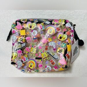 8” NWT Skinnydip x SpongeBob SquarePants Sticker Bomb Cosmetic Pouch Makeup Bag